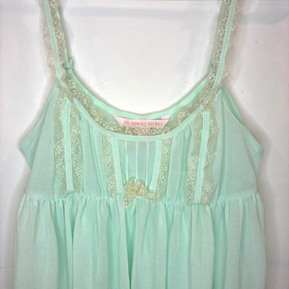 Victoria's Secret Mini Nightie Sz S Babydoll Lace Coquette Cottagecore Green - Picture 2 of 9